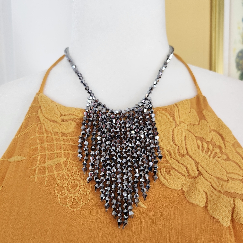 CJ Banks Black Bib Fringe Necklace